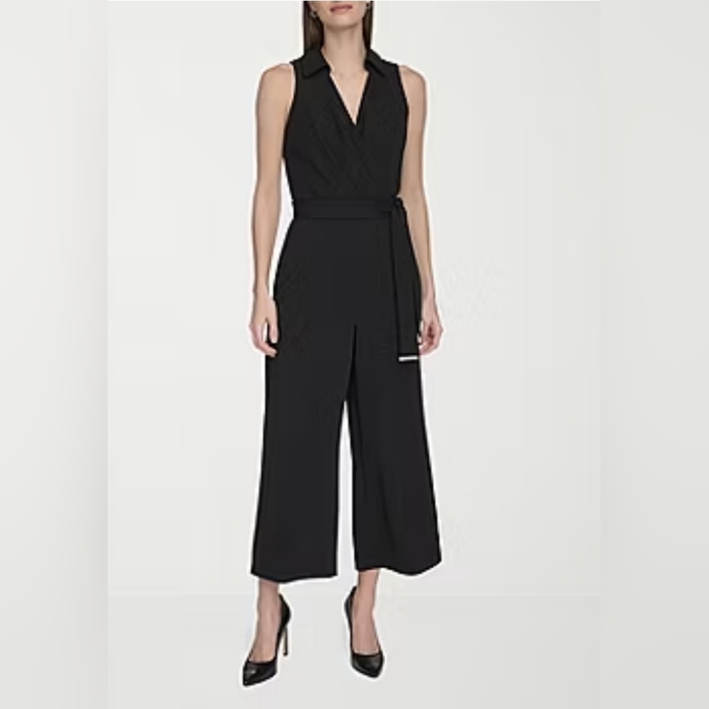 Marc New York Womens Sleeveless Belted Jumpsuit,Chic Black Sleeveless Jumpsuit